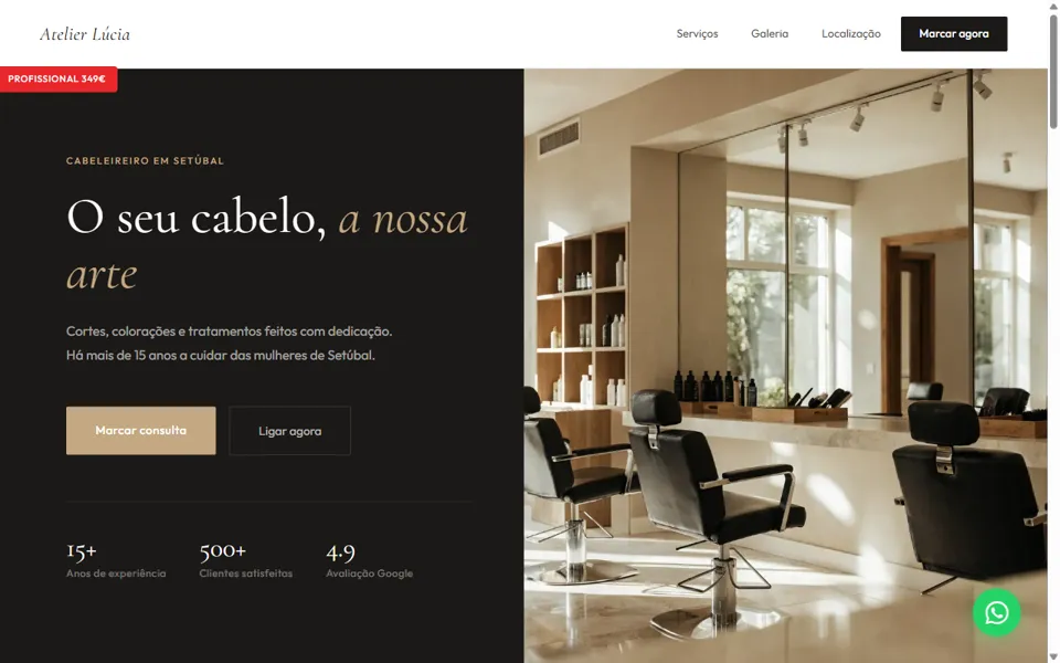 Site do Atelier Lúcia, cabeleireiro